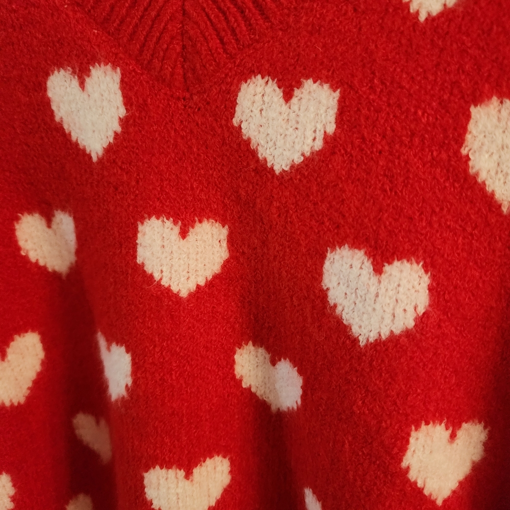 CeCe Red V-Neck Sweater with White Heart Pattern - Picture 2 of 6